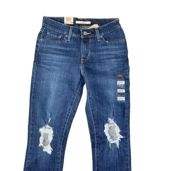 Levi's 711 Woman's Skinny Jeans Mid-Rise Distressed Blue Wash  Stretch SZ 26x30 - Picture 3 of 9